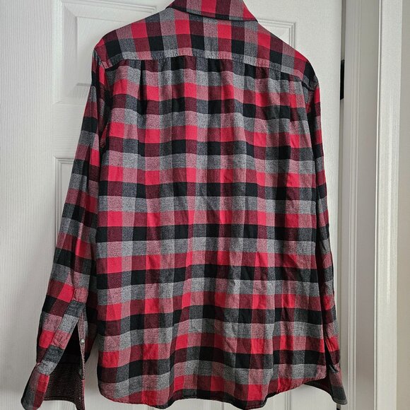 Men's Black Brown 1826 - Size L - Red, Grey &Black Plaid Flannel Button Up Shirt - Picture 9 of 9